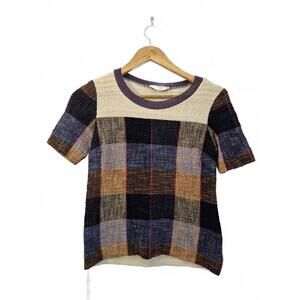 Sandro Paris Ladies Patchwork Crochet Stretch Knit Short Sleeve Top Color(S) Cre